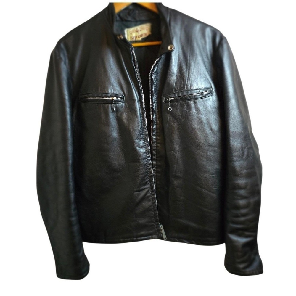 Vintage Genuine Steerhide Leather Cafe Racer Moto Jacket Men's 42 Black 60s